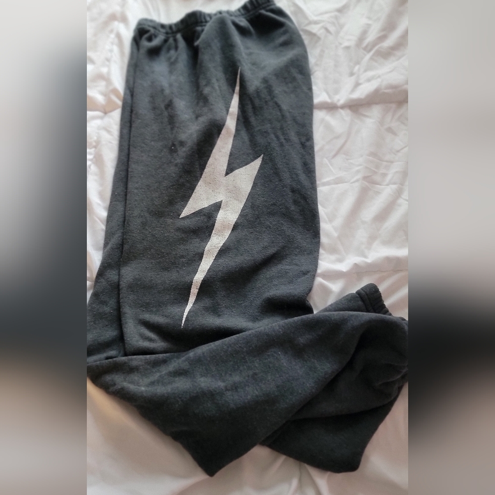 Aviator Nation Charcoal Sweatpants with White Lightning Bolt